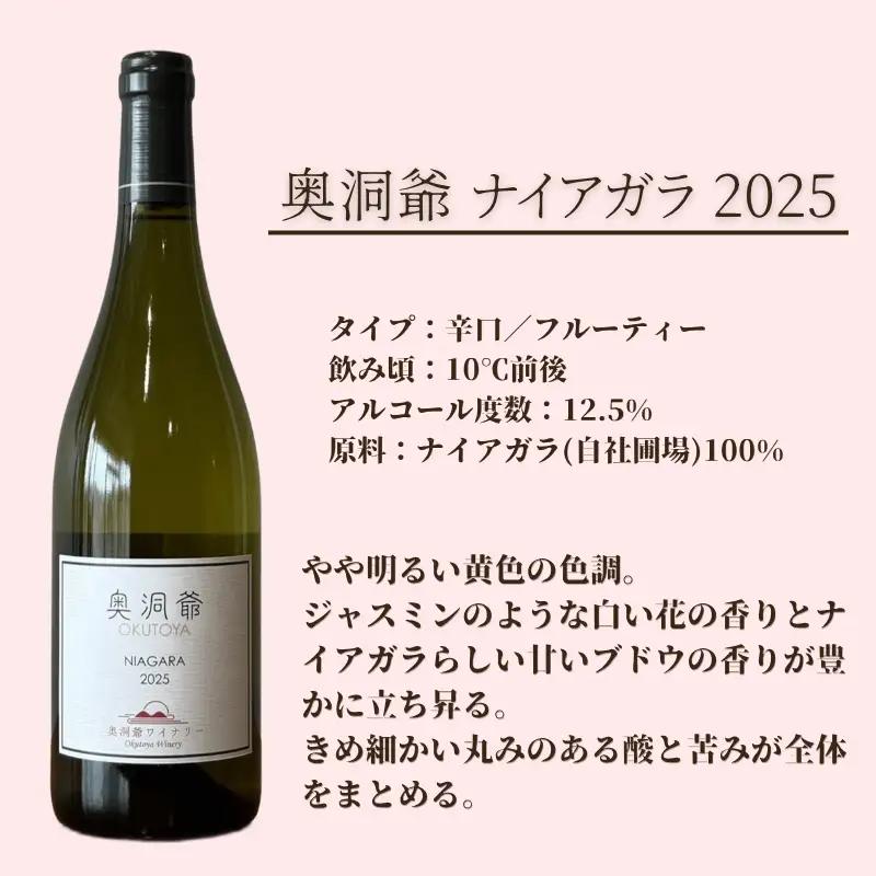 奥洞爺ワイナリー 「奥洞爺ナイアガラ2025(辛口・白ワイン)」 自社圃場ぶどう100% 750ml SBTAO001