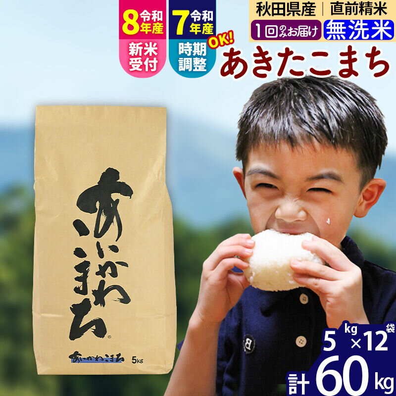 【ふるさと納税】※令和7年産／R8産新米予約※ 秋田県産 あきたこまち 60kg【無洗米】(5kg小分け袋) 【1回のみお届け】2025年産 2026年産 令和8年産 お届け時期選べる お米 藤岡農産 [藤岡農産 秋田 お米 あきたこまち 米どころ]