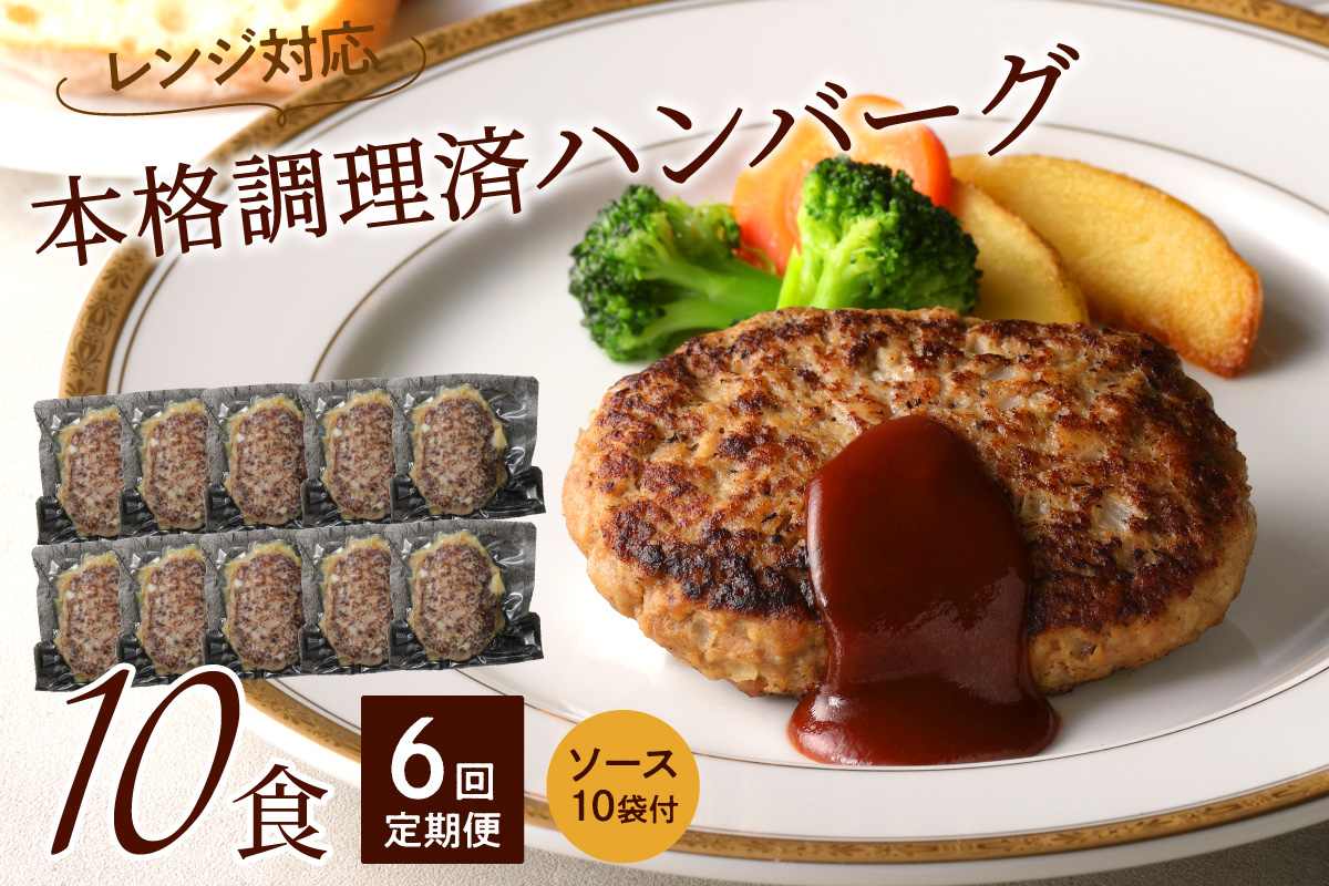 【6回定期便】本格調理済ハンバーグ10食 特製ソース付【001-0379】