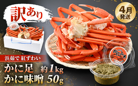 期間限定【訳あり】浜茹で 越前産 紅ずわいがに肩（カニ足）約1.0kg（6～8肩）& 濃厚 手作り 紅ずわい カニ味噌 50g 別添え【4月発送】【越前産 紅ズワイガニ カニ かに 蟹 かにみそ】 [e14-x018_04]