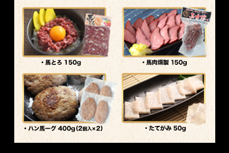 純国産馬肉8種セット 計2200g《60日以内に出荷予定(土日祝除く)》 熊本肥育 2年連続農林水産大臣賞受賞 送料無料 馬刺し 馬肉 馬スジ ホルモン 燻製 霜降り ハンバーグ 熊本県長洲町