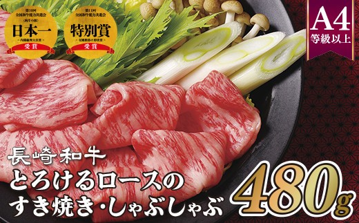 
                  B148p 長崎和牛とろけるロースのすき焼き･しゃぶしゃぶ(480g) 牛肉 国産 ブランド 和牛 黒毛和牛 すき焼き しゃぶしゃぶ
                