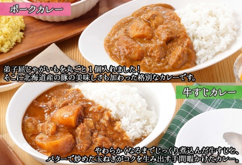 782. カレー 4種 食べ比べ 計12個  中辛 スープカレー ビーフカレー ポークカレー 牛すじカレー じゃがいも 牛 業務用 レトルトカレー 北海道 弟子屈町