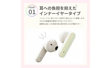 【オーロラ/ホワイト】Bluetooth 5.3 完全ワイヤレス ステレオイヤホン インナーイヤータイプPG-BTE18TW AOS0002VC01