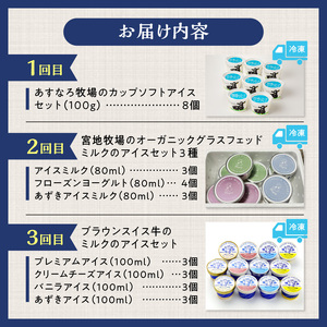 【3回定期便】アイス食べ比べ定期便【北海道物産展で大人気 自分へのご褒美 食後のデザート ノンホモ牛乳 グラスフェッドミルク ブラウンスイス牛のミルク あすなろ 牧場 カップ ソフト アイス セット 