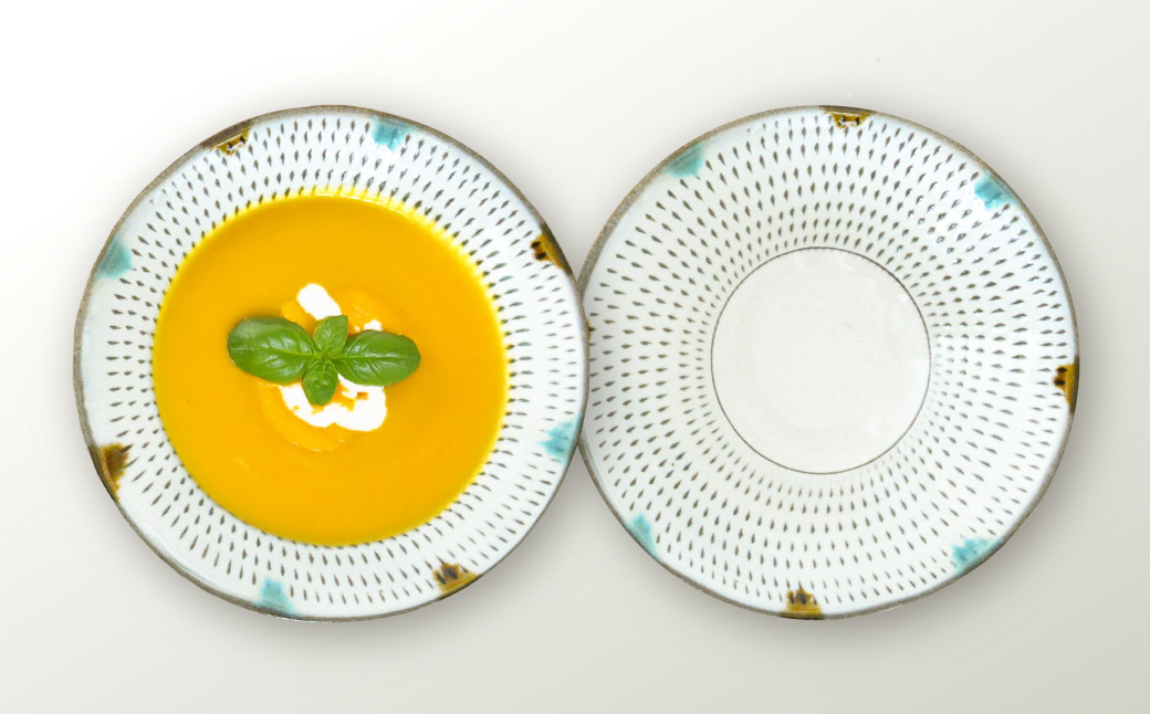 C24 【小石原焼　まるた窯】中鉢2枚セット（三彩）