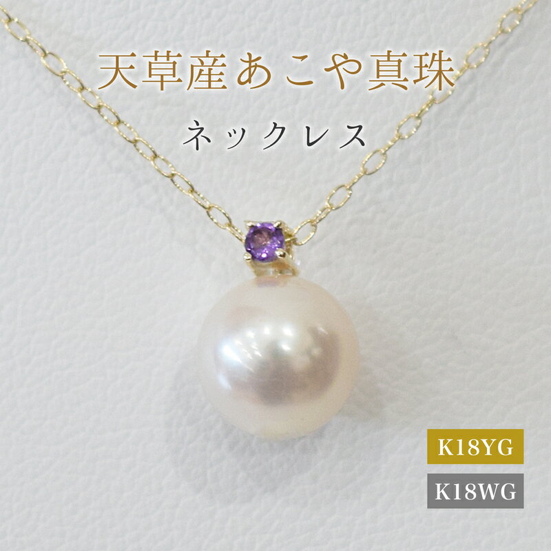 【ふるさと納税】あこや真珠 ペンダント ネックレス 8mm - 8.5mm 天草 熊本 ホワイトピンク 誕生石 2月 アメシスト 半貴石 本真珠 K18 パール K18YG K18WG アクセサリー ジュエリー あずきチェーン アジャスター 品質保証書 ジュエリーケース 真珠てりクロス 送料無料