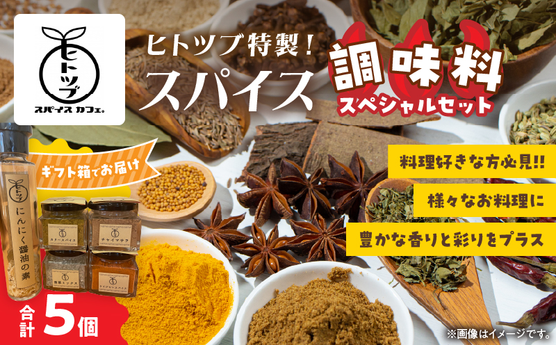 ヒトツブ特製 スパイス 調味料 スペシャル セット 香辛料 カリースパイス 香草ミックス ケイジャンスパイス チャイマサラ にんにく醤油の素 カレーライス 加工品 特製ブレンド おすすめ ギフト 贈り物 プレゼント 贈答 簡単調理 宮崎県 日南市 送料無料_BC143-26
