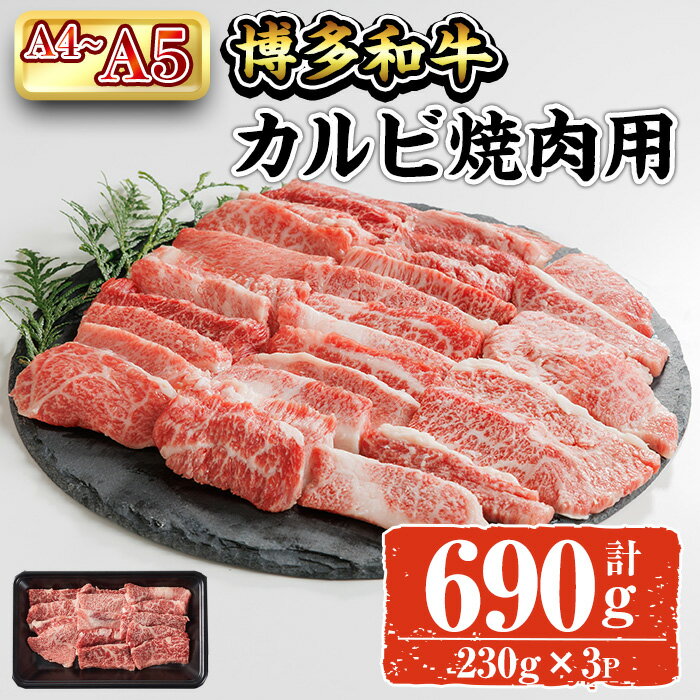 【ふるさと納税】A4~A5 博多和牛カルビ焼肉用カルビ焼肉 (計690g:230g×3P) 牛肉 肉 お肉 精肉 国産牛 ブランド牛 和牛 カルビ 牛カルビ 小分け パック 使い勝手 冷凍 焼肉 BBQ アウトドア キャンプ グルメ おすすめ 人気【ksg1761】【朝ごはん本舗】
