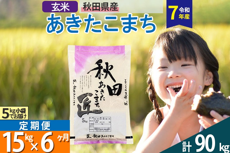 【玄米】＜令和7年産＞ 《定期便6ヶ月》秋田県産 あきたこまち 匠 15kg (5kg×3袋)×6回 15キロ お米 |02_snk-020706s