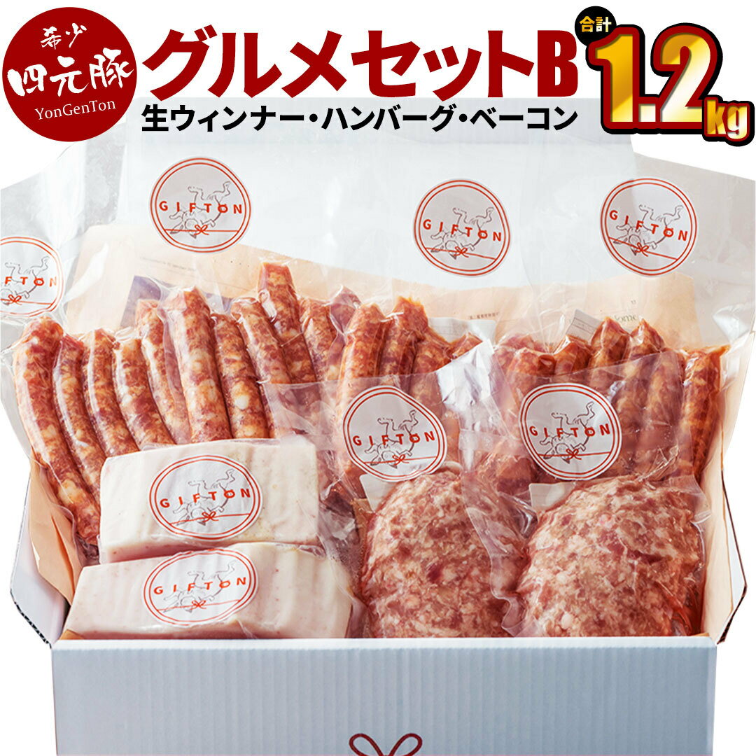 【ふるさと納税】四元豚 グルメセットB 4種 1.2kg （生ウィンナー2種・生ハンバーグ・熟成ベーコンブロック） お肉 岩手県産 贈答 お中元 お歳暮