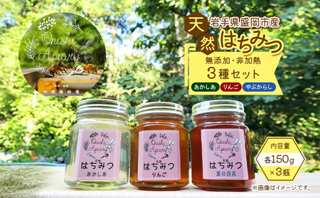 盛岡市 大西養蜂場 盛岡産はちみつ【かわいい 六角瓶 150g　3種セット】 国産 リンゴ 林檎 りんごはちみつ 非加熱はちみつ 非加熱 ハチミツ 蜂蜜 国産 国産はちみつ 国産はちみつ非加熱 アカシア蜂蜜 非加熱蜂蜜 国産蜂蜜 はちみつ 岩手 岩手県