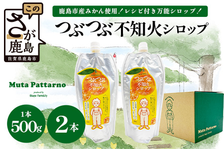 つぶつぶ 不知火 シロップ 500g × 2本 セット レシピ付 果肉 60% 贅沢使用 保存料不使用 水不使用 ビートグラニュー糖 炭酸割 料理 佐賀県 鹿島市 岡屋Farm&ily B-914