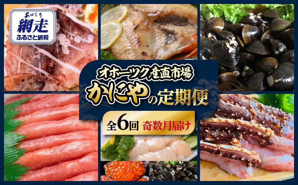 
                  【定期便】オホーツク産直市場かにやの定期便 年6回奇数月届け【 ふるさと納税 人気 おすすめ ランキング キンキ ほたて ホタテ イクラ いか たらばがに シジミ タラコ たらこ 干物 海鮮 魚介 新鮮 オホーツク 北海道 網走市 送料無料 】 ABAO158
                