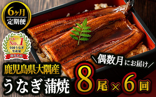 
2083-1 【６ヶ月定期便】鹿児島県大隅産うなぎ蒲焼８尾（1.2kg）【国産】偶数月にお届け
