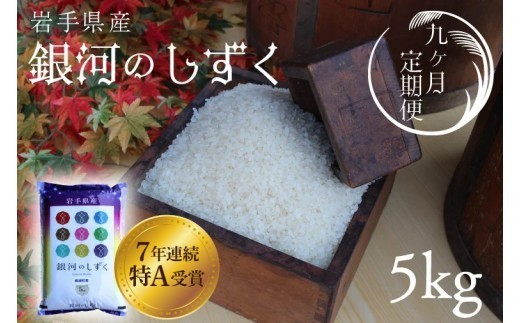 【 新米 】【9回定期便】お米 5kg ( 総計45kg ) 白米 銀河のしずく 特A受賞 ★令和8年産★ 精米 米 おこめ ご飯 令和8年 特A 仕送り お弁当 5キロ 定期便 定期 コメ 岩手県 紫波町産 [AD068]