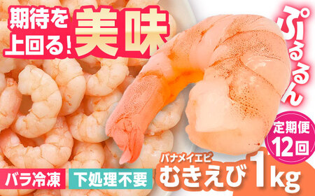 【全12回定期便】背ワタ除去済み！ぷりぷりむきえび 計12kg（500g×2袋×12) 海老 エビ[FDE004]