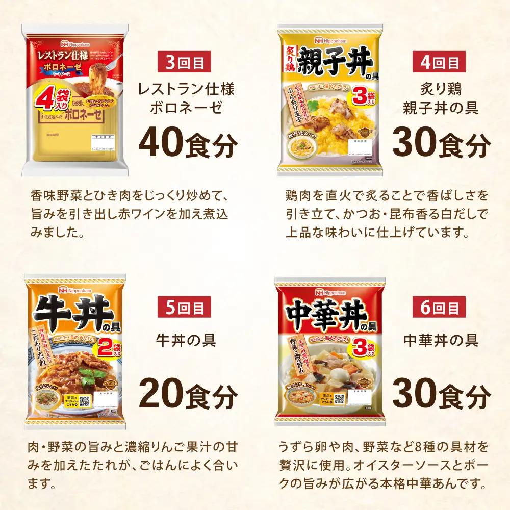【6回定期便】仕送り定期便（ボリュームコース） 6種 190食分 / 小分け レトルト カレー レトルトカレー どんぶり 丼 パスタ パスタソース 簡単 温める　レンジ レンチン 仕送り 大学生 一人