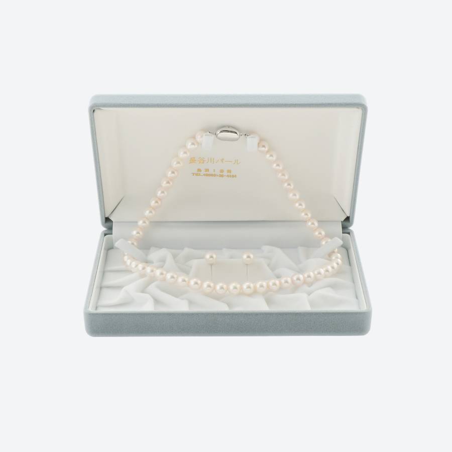 アコヤパール　ネックレス・ピアス（E8.0mm）セット (白）2(MKhp-014)
