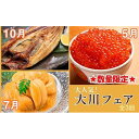 【ふるさと納税】数量限定！ 大人気！大川フェアA（全3回定期便） いくら醤油漬け 300g×2箱 塩水ムラサキウニ 100g×3パック 開きほっけ 10枚セット（1枚220g前後） 海の幸 海産物 海鮮 イクラ 雲丹 うに ホッケ【大川商店】