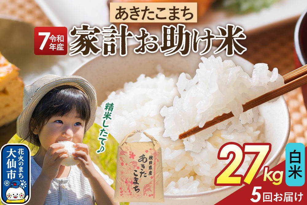 《定期便5ヶ月》【白米】家計お助け米 あきたこまち 27kg 秋田県産 令和7年産  こまちライン 秋田県 大仙市産 [秋田 お米 米どころ あきたこまち こまちライン]