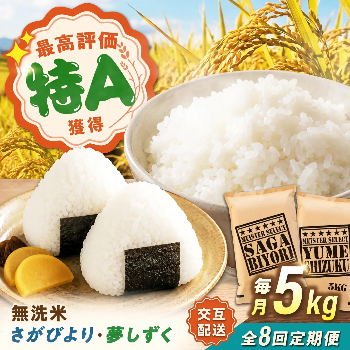 【8回定期便】 無洗米 毎月 5kg （さがびより・夢しずく交互お届け） 無洗米 お米 白米 精米 佐賀県産 米 /大塚米穀店[UFE021]