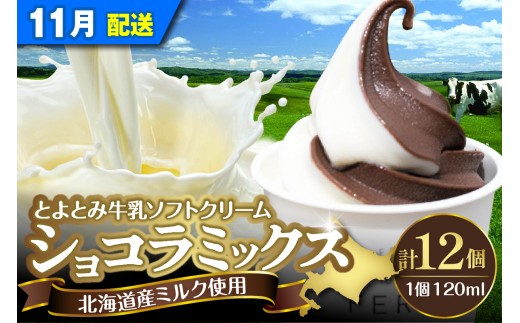 【2026年11月配送】とよとみ牛乳ソフトクリーム【ショコラミックス 120ml×12個】