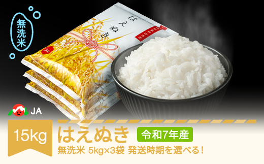 米 15kg 5kg×3 はえぬき 無洗米 令和7年産 2026年8月上旬 ja-hamxa15-8a