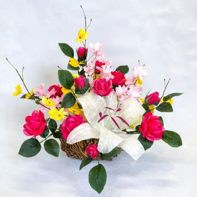 ふるさと納税 村上市 【まゆ玉から生まれる花　まゆ花(別名:シルクフラワー)】まゆ花ギフト　かご花アレンジメント[003]