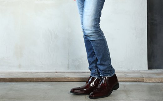 ビジネスブーツ 本革 革靴 紳士靴 ウイングチップ 6cmアップ シークレットブーツ No.1302 ワイン 25.5cm