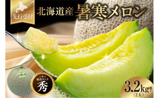 【令和8年産先行予約】北海道産 暑寒メロン  2玉(3.2kg以上 × 1箱)《2026年7月より発送予定》メロン 先行予約 北海道 青肉 糖度 14度以上 2026年 7月 ブランドメロン