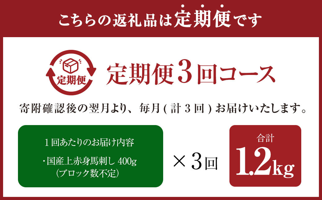 【3ヶ月定期便】【熊本と畜】 国産上赤身馬刺し 約400g