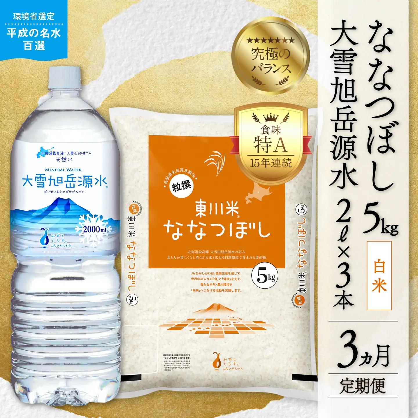 【令和８年産 新米 先行予約】【3ヵ月定期便】東川米 ななつぼし「白米」5kg+水セット（2026年10月中旬より発送予定）