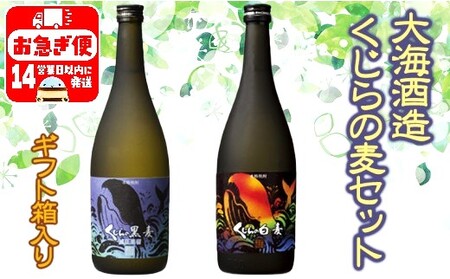 A1-3352／【ギフトにも♪】【麦焼酎25度】大海酒造くじらの麦セット（麦焼酎720ml×2本）
