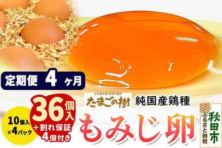《定期便4ヶ月》 たまごの樹 純国産鶏種 卵『もみじ』36個+割れ保証4個付き（10個入×4パック）