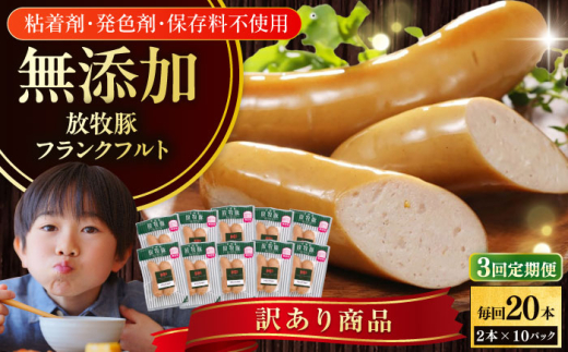 【全3回定期便】【訳あり】【結着剤・発色剤・保存料不使用】 放牧豚 フランクフルト 2本×10セット（150g/セット） 《厚真町》【ファーマーズファクトリー株式会社】 訳あり ソーセージ ウインナー 無塩せき 冷凍配送 セット 詰め合わせ 北海道[AXBA083]