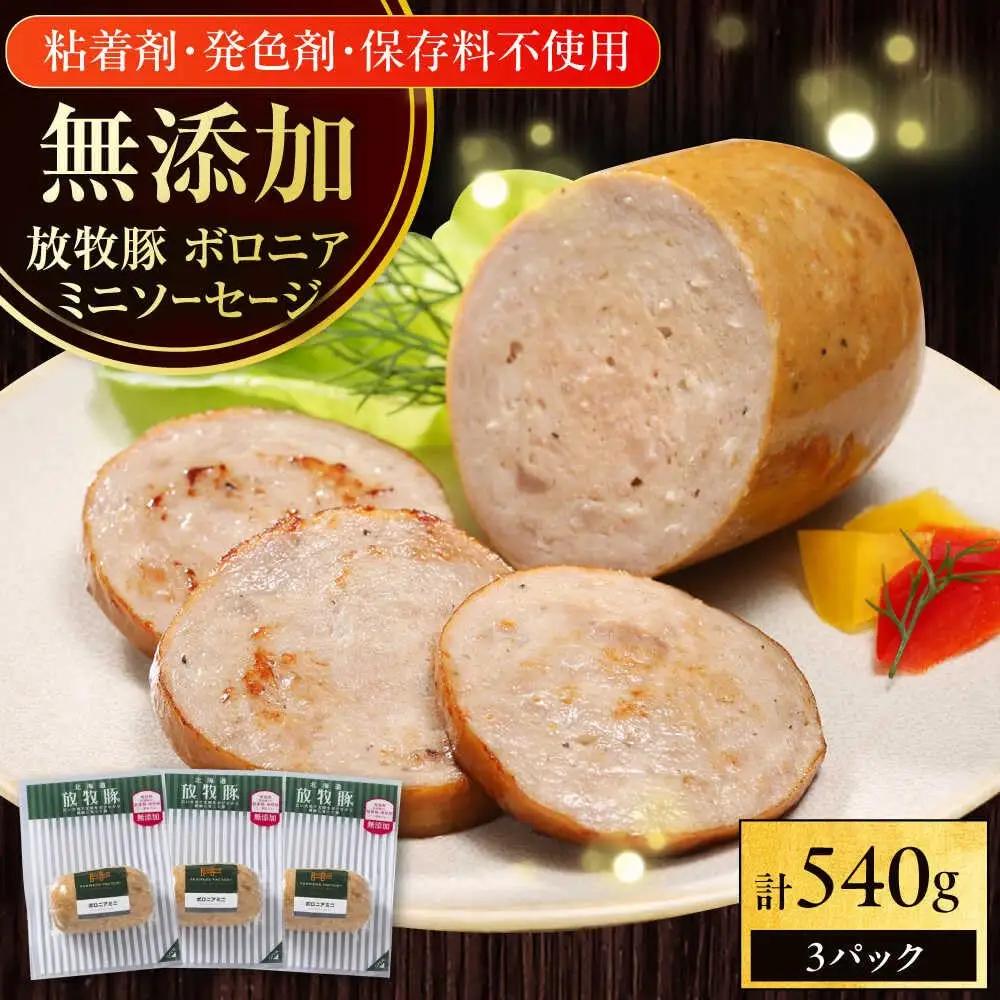 放牧豚 ボロニアミニソーセージ 計540g（180g×3） 豚肉 ソーセージ 無添加 無塩せき 北海道 [AXBA106]