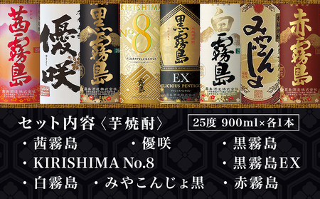 都城3酒造 本格芋焼酎25度8種8本≪みやこんじょ特急便≫_27-8205_(都城市) 本格焼酎 芋 黒霧島EX KIRISHIMA No.8 白霧島 黒霧島 みやこんじょ黒 優咲 赤霧島 茜霧島 ア