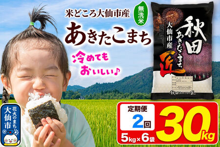 《定期便2ヶ月》米 あきたこまち【無洗米】30kg（5kg×6袋）秋田県大仙市産 精米 令和7年産