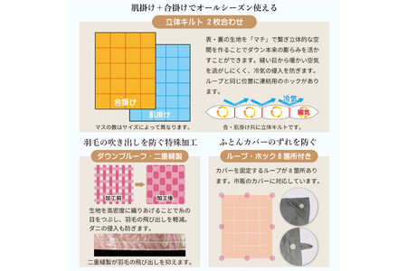 【オールシーズン】 洗える羽毛布団 シングル 肌掛け 合掛け 2枚組 グレー 無地｜