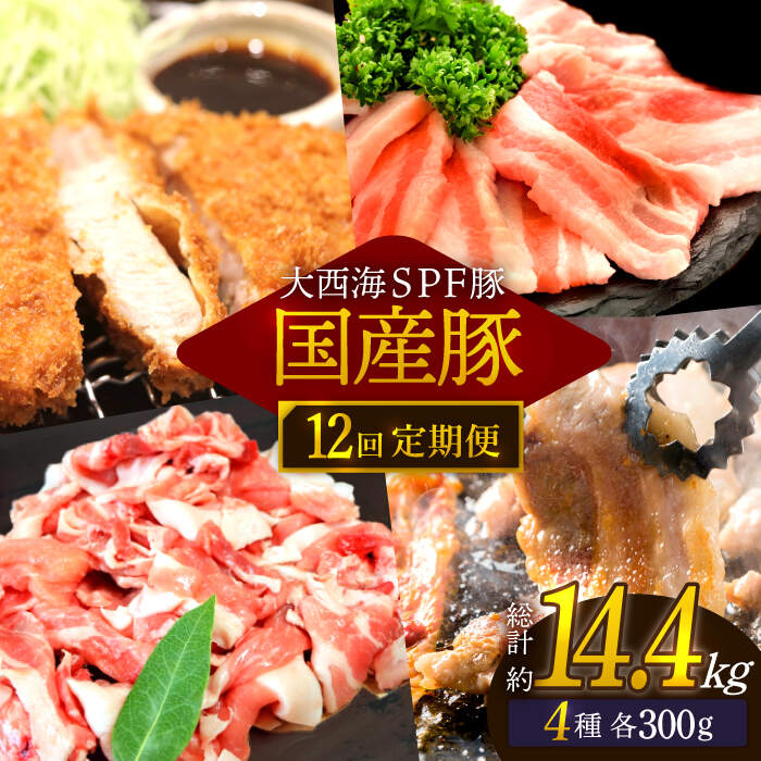 【ふるさと納税】【12回定期便】【 訳あり 】【便利なこま切れ入り♪】大西海SPF豚 豚肉4種類 計1.2kgセット ＜大西海ファーム＞ [CEK169] 長崎 西海 国産 豚肉 SPF 甘い 柔らかい 便利 こま切れ 焼肉 とんかつ バラ 定期便 セット