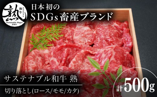 肉 サステナブル和牛 熟 切り落とし(モモ/カタ/ロース） 500g  | サステナブル和牛 切り落とし 牛肉 肉 和牛 サステナブル 焼肉用 ステーキ 焼肉 ロース モモ 熟成 旨味 濃厚 ジューシー ブランド牛 絶品 お取り寄せ 郷土料理 出雲 奥出雲 雲南 贈答 ギフト 贈り物 稀少 お取り寄せ 美味しい 贈答用 おすすめ 人気 島根県雲南市/株式会社熟豊ファーム [AIAT018]