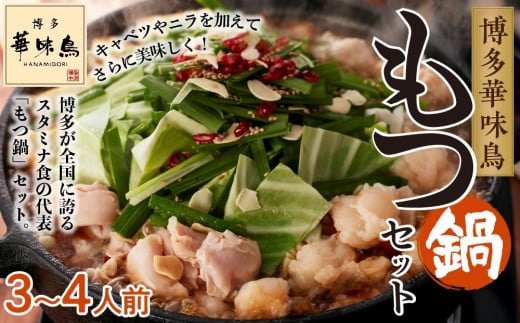 
博多華味鳥 もつ鍋セット(3～4人前) HM-A1【もつ お肉 もつなべ にく もつ鍋 食品 もつ 人気 もつなべ おすすめ もつ鍋 人気店 もつ 送料無料 ギフト 福岡県 大川市 HR002】
