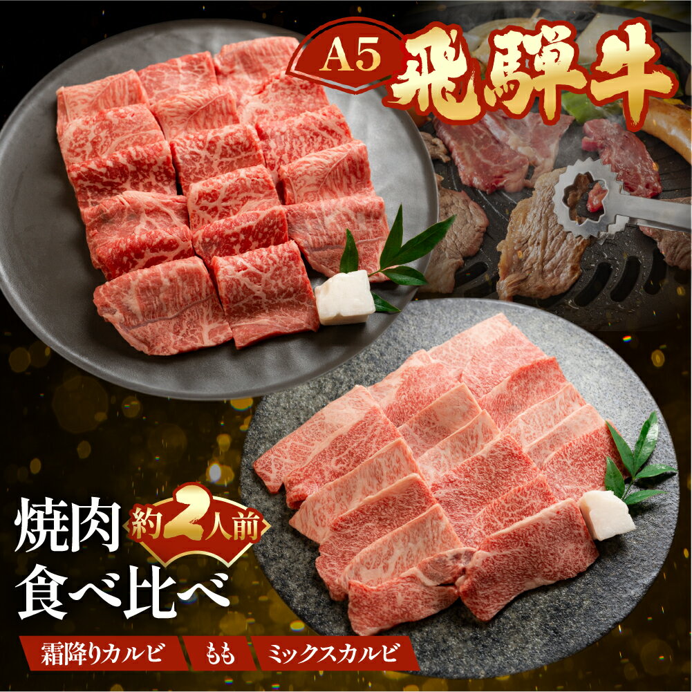 【ふるさと納税】飛騨牛A5 食べ比べ3種セット（特選霜降りカルビ 173g・もも焼肉 139g・ミックスカルビ176g）【冷凍 真空】牛肉 霜降り しもふり モモ 赤身 カルビ 焼肉 牛 天狗　25000円