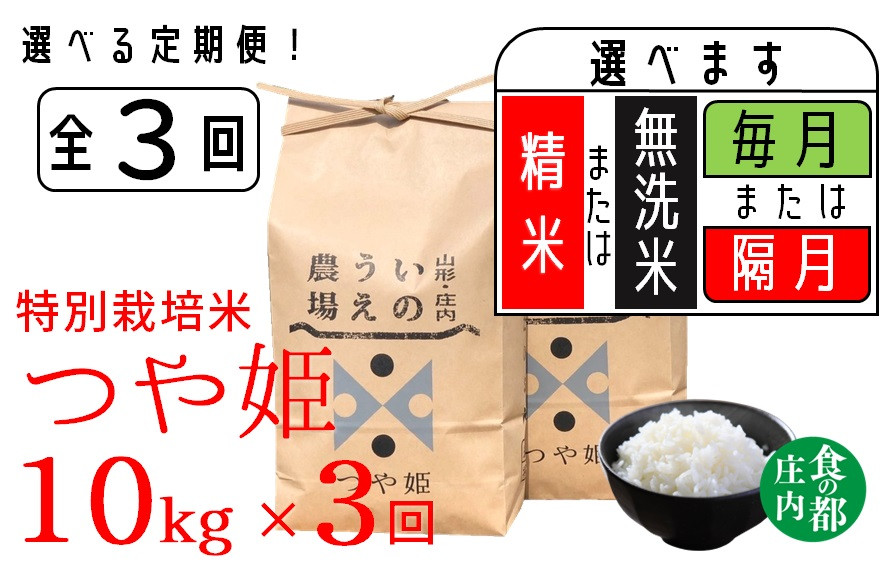 
                  食の都庄内　【定期便3回】井上農場の特別栽培米　つや姫10kg×3回（計30kg）【隔月】【毎月】／【精米】【無洗米】選べます！
                
