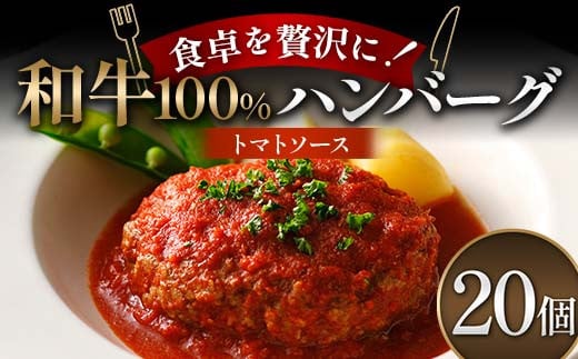 食卓を贅沢に！和牛100％ハンバーグ ～トマトソース～ 20個 牛肉 100％ 温めるだけ 濃厚 さっぱり 簡単 肉汁 ジューシー 旨み ご飯 特製トマトソース パスタ バゲット お歳暮 お中元 F6T-607