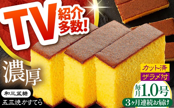【3回定期便】【濃厚で上品な甘み】和三盆糖「長崎五三焼かすてら」1.0号×1本 （職人手焼・底ザラメ） / かすてら カステラ 五三焼 スイーツ 菓子 / 南島原市 / 須崎屋 [SCA004]
