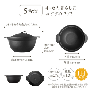 南部鉄器 南部ごはん釜5合炊 IH調理器 伝統工芸品 [Z0049]