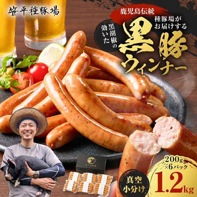 【ふるさと納税】 黒胡椒の効いた 黒豚ウインナー 1.2kg 種豚場がお届けする鹿児島伝統の黒豚 豚 肉 黒豚 ウインナー ソーセージ 小分け 黒こしょう スパイス スパイシー おつまみ 笹平種豚場 鹿児島 鹿児島市 おすすめ ランキング プレゼント ギフト