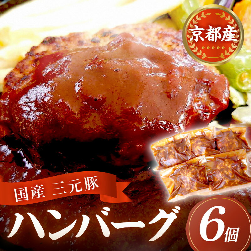【ふるさと納税】京都産三元豚ハンバーグ　6個セット 国産 京丹波高原豚 セット 三元豚 ポーク レンジ 肉 簡単調理 個包装 デミグラス デミソース 小分け 個包装 京都 ふるさと納税 ハンバーグ
